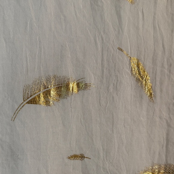 Lightweight White Scarf Wrap with Gold Foil Feather Accents, 28”x 70” - Picture 4 of 5